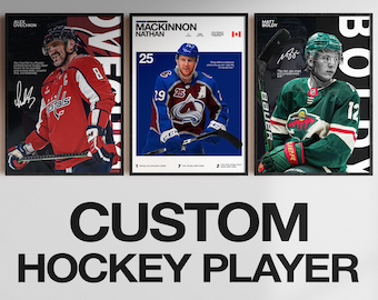 Póster personalizado de jugador de hockey, arte mural de hockey personalizado, lámina personalizada inspirada en la NHL, descarga digital deportiva, regalo para aficionados al hockey
