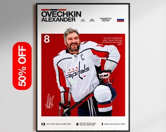 Póster de Alexander Ovechkin, Arte de pared de los Washington Capitals, Lámina de hockey de la NHL, Descarga digital de Ovi, Regalo de decoración de hockey para aficionados de la NHL