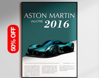 Cuadro decorativo de pared del Aston Martin Valkyrie, lámina de coche de lujo, decoración automovilística moderna, póster minimalista para garaje, regalo artístico para la habitación con temática de coches deportivos.