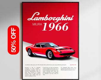 Lámina del deportivo Lamborghini Miura, decoración automovilística retro (descarga digital)