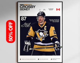Póster de Sidney Crosby, Arte de pared de los Pittsburgh Penguins, Lámina de hockey de la NHL, Descarga digital del campeón de la Copa Stanley, Regalo de decoración de hockey para fanáticos de la NHL