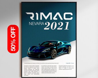 Lámina con estampado del coche deportivo Rimac Nevara, decoración automovilística retro (descarga digital)