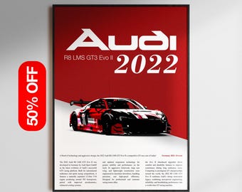 Arte mural de superdeportivos Audi, lámina de coches de lujo, decoración automotriz moderna, póster minimalista para garaje, regalo artístico para la habitación con temática de coches deportivos.
