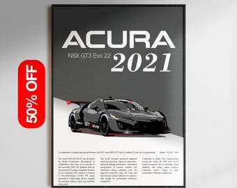 Arte de pared de superdeportivo Acura, lámina de coche de lujo, decoración automotriz moderna, póster minimalista para garaje, regalo artístico para habitación con temática de coches deportivos