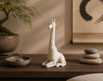 Giraffe Figurine Zen Statue, Calm Animal Sculpture, Minimalist Safari Decor, 3D Printed Shelf Decor Gift