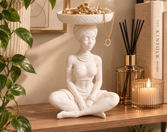 Jewelry Holder Statue, 3d Printed African Woman Decor, Ring Organizer, Vanity Tray, Jewelry Dish, Bedroom Shelf Decor, Gift for Women