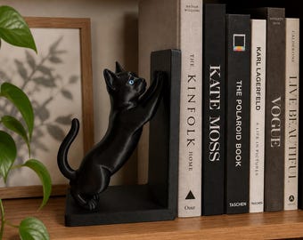 Black Cat Bookend, Cat Book End, Cute Cat Bookshelf Decor, Cat Lover Gift, Modern Book Holder, Book Organizer, 3D Printed Home Decor