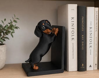 Cute Dachshund Dog Bookend – 3D Printed Wiener Dog Book Holder, Modern Bookshelf Decor, Gift for Dachshund Lovers, Home Office Shelf Decor