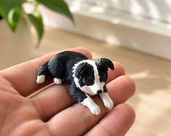 Border Collie Miniature Figurine, Black & White Dog Statue, Cute Puppy Decor, Dog Lover Gift, 3D Printed Border Collie