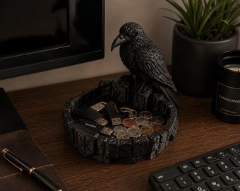 Raven Catchall Tray, Gothic Nightstand Organizer, Crow Key Bowl, Jewelry Holder, 3d Printed Entryway Decor