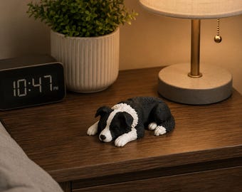 Sleeping Border Collie Dog Figurine, Border Collie Desk Buddy, Cute Dog Shelf Decor, 3D Printed Border Collie Gift