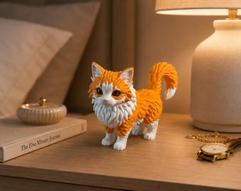 Ginger Cat Figurine, 3d Printed Cute Cat Statue, Cat Lover Gift, Kitty Desk Buddy, Shelf Decor, Orange Tabby Cat