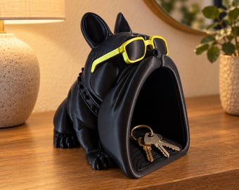 3D Printed Bulldog Catchall Tray with Glasses, Funny Dog Key Holder, Entryway Organizer, Desk Storage, Unique Dog Lover Gift