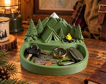 Camping Catch All Tray, Mountain Desk Organizer, Hiking Gift, Cabin Decor, Key Holder, 3D Printed Valet Tray, Outdoor Lover Gift