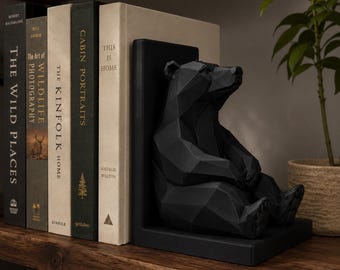 Bear Bookend | Low Poly Bear Book Holder | Modern Bookshelf Decor | Minimalist Animal Book End