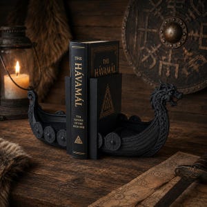 Bokstöd med vikingaskepp, set om 2, nordiska drakebokstöd, vikingaskeppsbokhållare, nordisk bokhylledekor, present till bokälskare