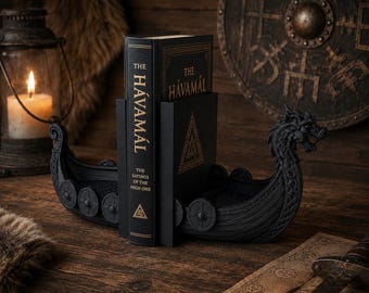 Set van 2 boekensteunen in de vorm van een Vikingschip, boekensteunen met Noorse draken, boekensteunen voor Vikinglangschepen, Scandinavische decoratie voor de boekenplank, cadeau voor boekenliefhebbers