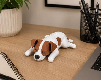 Sleeping Jack Russell Terrier Figurine, Dog Desk Buddy, Cute Puppy Shelf Decor, Jack Russell Gift, 3D Printed Dog Statue