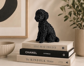 Black Poodle Statue, 3D Printed Dog Sculpture, Modern Curly Coat Decor