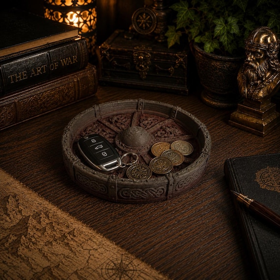 Viking Shield Valet Tray – 3D Printed Medieval Coin Bowl, Key Holder & Fantasy Desk Organizer