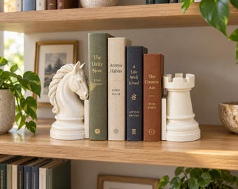 Chess Bookends Set, Knight and Rook, 3D Printed Bookshelf Decor, Chess Lover Gift, Book Holder