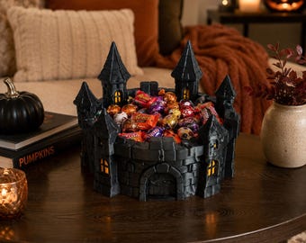 3D Printed Gothic Castle Catch-All Tray, Halloween Candy Bowl, Spooky Key & Wallet Organizer, Haunted Castle Desk Decor, Halloween Decor