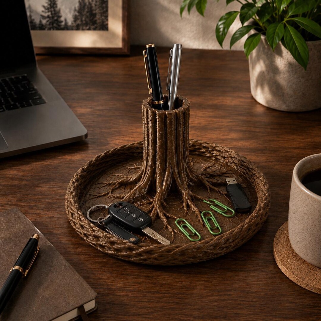 Tree Root Desk Organizer, 3d Printed Pen Holder Catchall Tray, Rustic ...