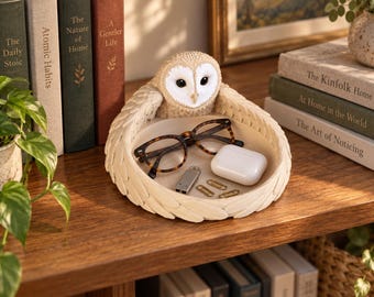 Barn Owl Catchall Tray, 3D Printed Key Bowl & Jewelry Organizer, Woodland Home Decor, Owl Lover Gift