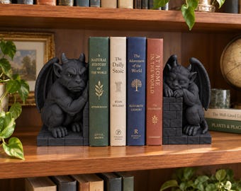 Gargoyle Bookends, 3D Printed Gothic Bookshelf Decor, Sleeping & Watchful Guardians, Fantasy Book Lover Gift