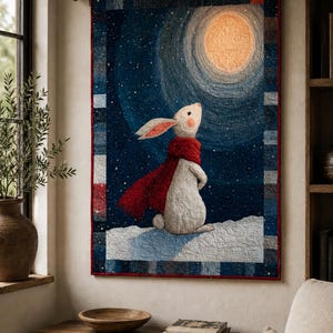 Moonlit Bunny Quilt Anleitung - Applikation und Patchwork Wandbehang (100x50 inches)