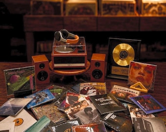 Working Mini Record Player and Vinyls (1:6 scale)