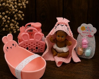 Miniature Baby Bathtime Pink Bunny Bundle (1:6 Scale)
