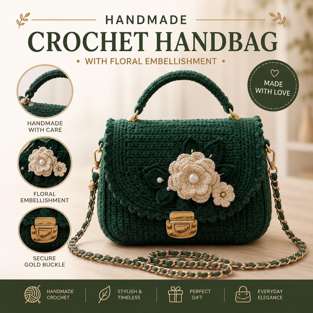 30 Crochet Purses and Bags To Make at Home: Fresh Patterns for Everyday Carryalls 33 Emerald Bloom Flap Handbag