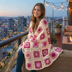 Seaside Blues Crochet Blanket Pattern – Granny Square Throw, DROPS Karisma Yarn (PDF Download)