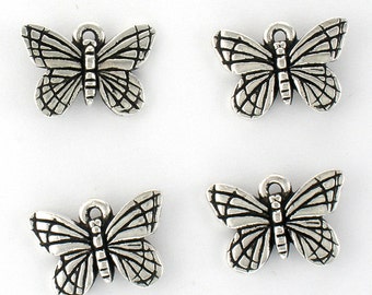 4 abalorios de mariposa monarca de peltre sin plomo chapados en plata de ley TierraCast fabricados en EE. UU.