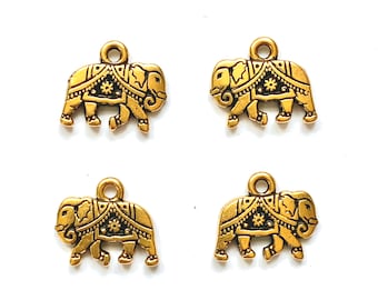 4 TierraCast 22K Gold or Sterling Silver Plated Lead Free Pewter Gita Elephant Charms Made in USA