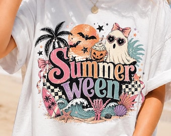 Summerween PNG, Halloween Beach Ghost Shirt, Retro Spooky Summer Sublimation DTF Download