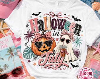 Halloween In July PNG, Coquette Ghost Pumpkin Shirt, Tropical Sublimation DTF Download