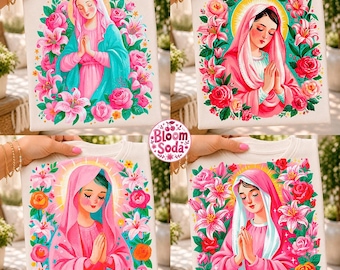 Virgin Mary PNG Bundle, Floral Our Lady Shirt, Catholic Religious Sublimation DTF Download