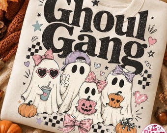 Ghoul Gang PNG, Spooky Halloween Ghost Besties Shirt Design (Digital Download)