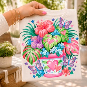 Tropical Plant Pot PNG, Plant Mom Hibiscus Shirt, Butterfly Sublimation DTF Download