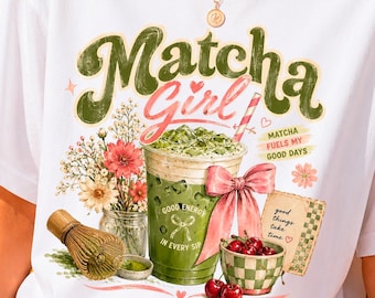 Matcha Girl Iced Latte PNG, Good Energy Sip Graphic (Digital Download)