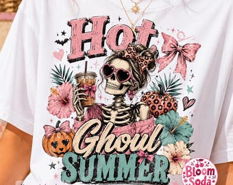Hot Ghoul Summer PNG, Skeleton Girl Halloween Shirt, Retro Spooky Sublimation DTF Download