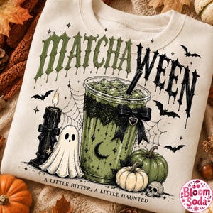Matchaween PNG, Gothic Halloween Iced Matcha Drink Design (Digital Download)