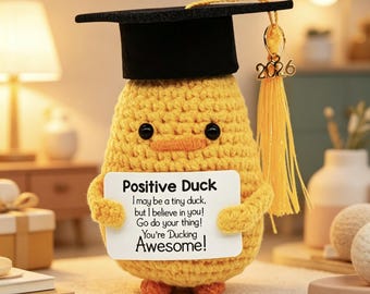 Graduation Duck Crochet Plush, Positive Duck Gift, Handmade Duck Plushie, Graduation Gift 2026, Motivational Duck, Cute Desk Decor