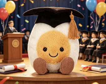 Graduation Egg Plush Toy, Cute Egg Plushie with Cap, Graduation Gift for Students, Kawaii Stuffed Egg Doll, Scholar Plush, Desk Decor