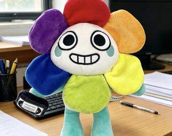 Dandys World Flower Plush Toy, Cute Rainbow Flower Plushie, Soft Stuffed Doll, Kawaii Game Character Plush, Kids Gift, Collectible Toy