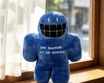 Bluudude Plush Toy, Forsaken Chance Inspired Plushie, Handmade Roblox Game Character Doll, Soft Stuffed Gamer Gift, Collectible Room Decor