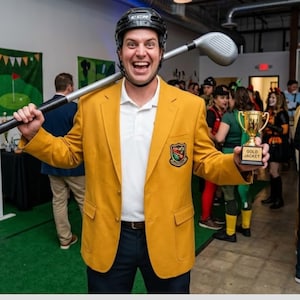 Herrgolfjacka i guld: Kavaj inspirerad av Happy Gilmore | Golfvinnarkostymjacka | Retro golfmästare-halloweenoutfit