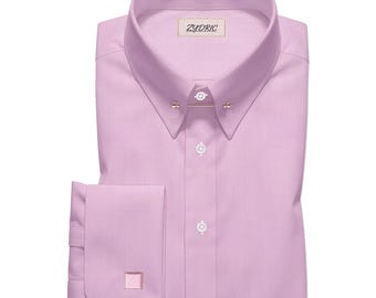 Luxus Pink Giza Baumwolle Fischgrätenhemd, Nadelkragen & Französische Manschetten